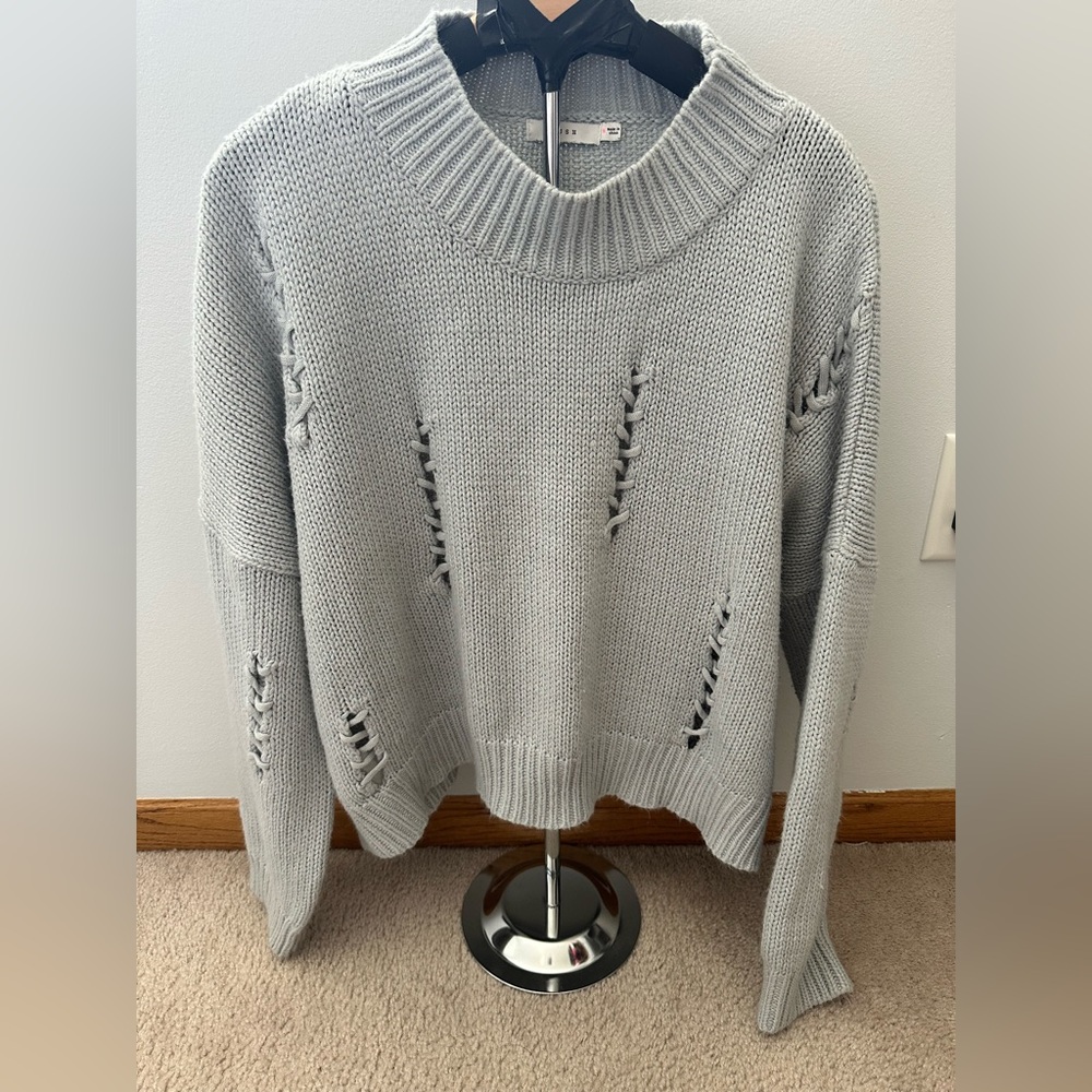LUSH Grey Knitted Distressed Sweater, size Medium